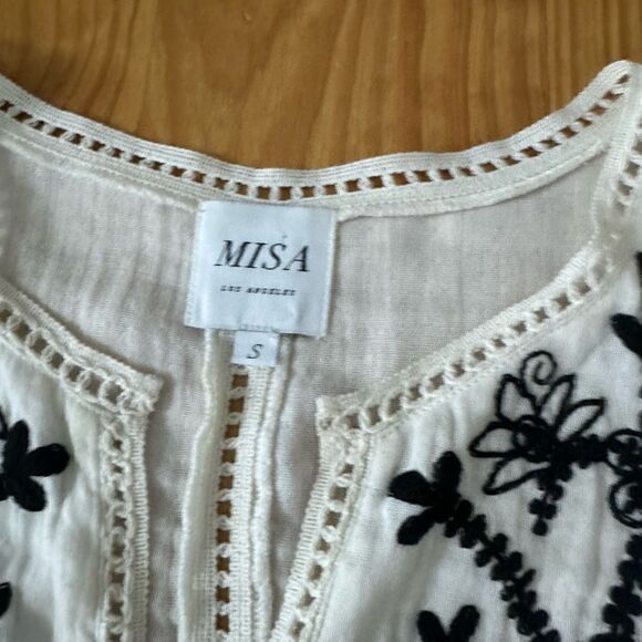 MISA Stella Ivory Black Embroidered Cotton Boho Gauze Blouse Top Women’s SIZE SM - Picture 5 of 10